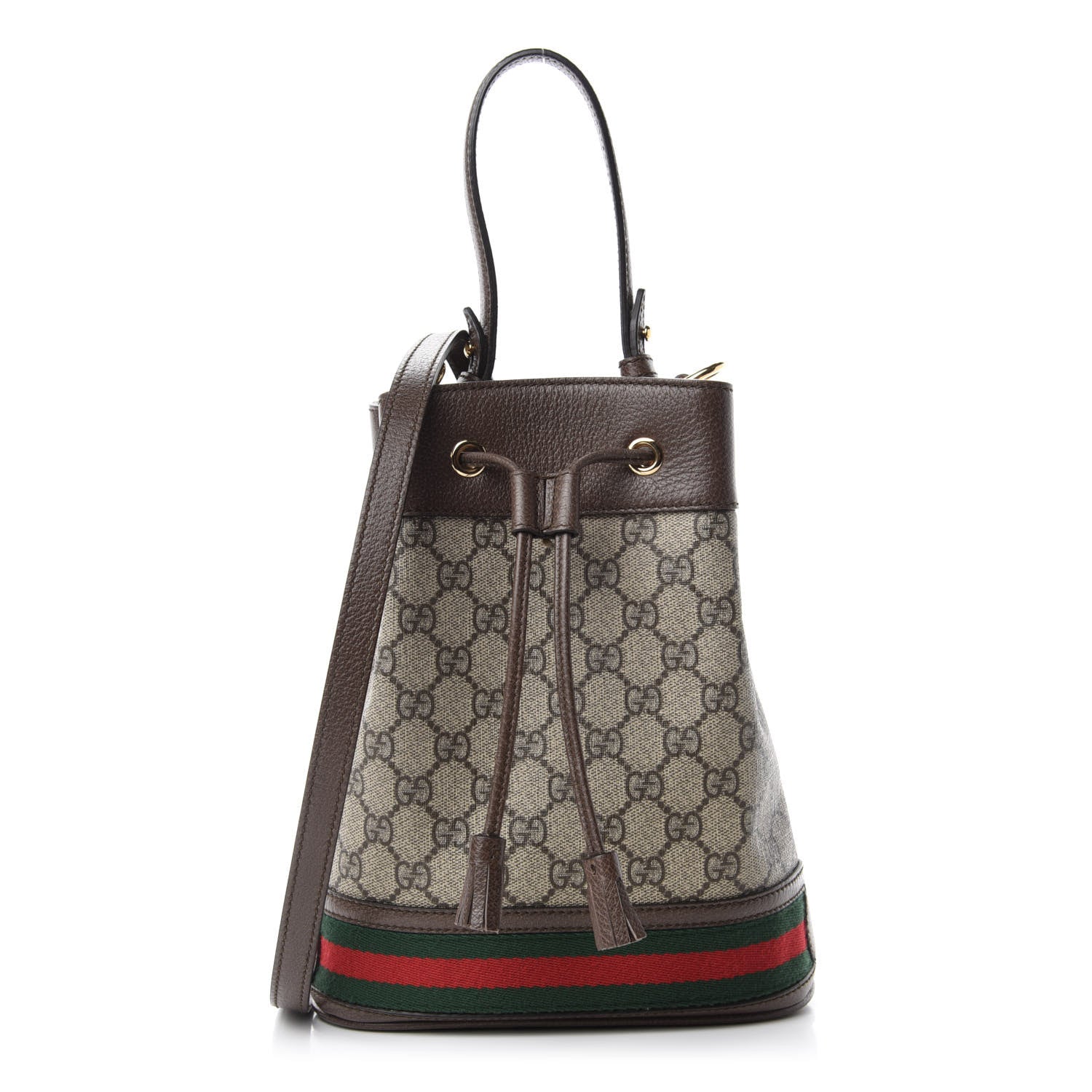 Gucci GG Supreme Monogram Web Small Ophidia Bucket Bag Brown 1 of 12