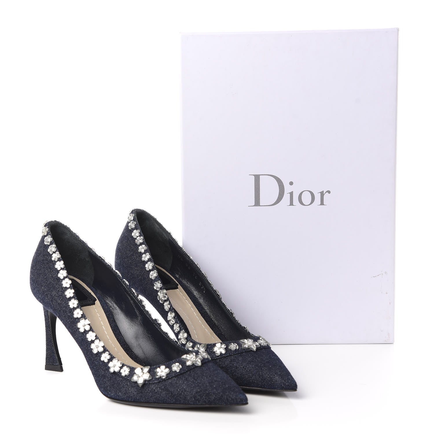 Christian Dior Denim Crystal Garland Pumps 37.5 Blue Fonce 12 of 12