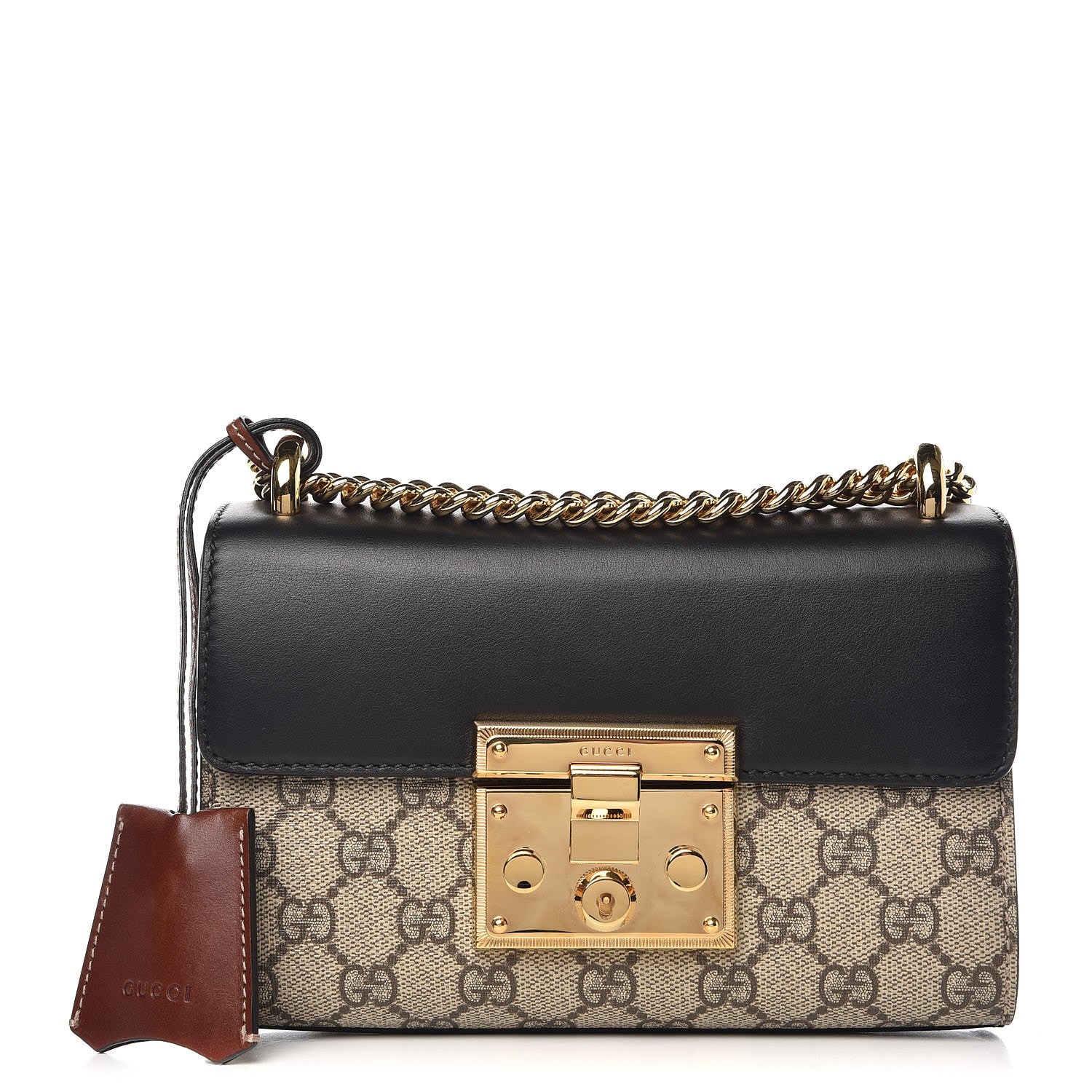 Gucci GG Supreme Monogram Calfskin Small Padlock Shoulder Bag Beige Black Cuir 1 of 10
