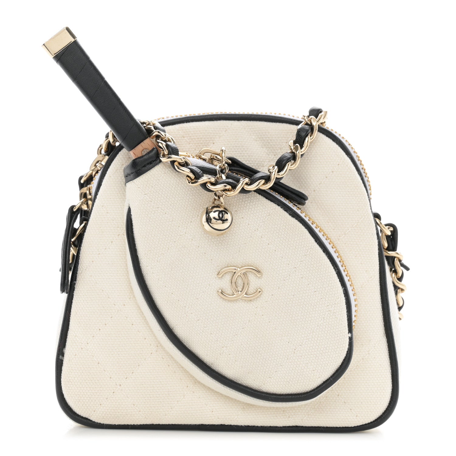 Chanel Canvas Calfskin Tennis Racket Mini Bag White Black 1 of 11