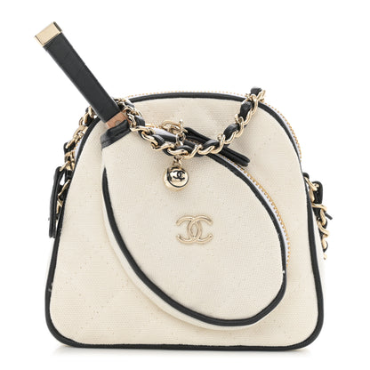 Chanel Canvas Calfskin Tennis Racket Mini Bag White Black 1 of 11