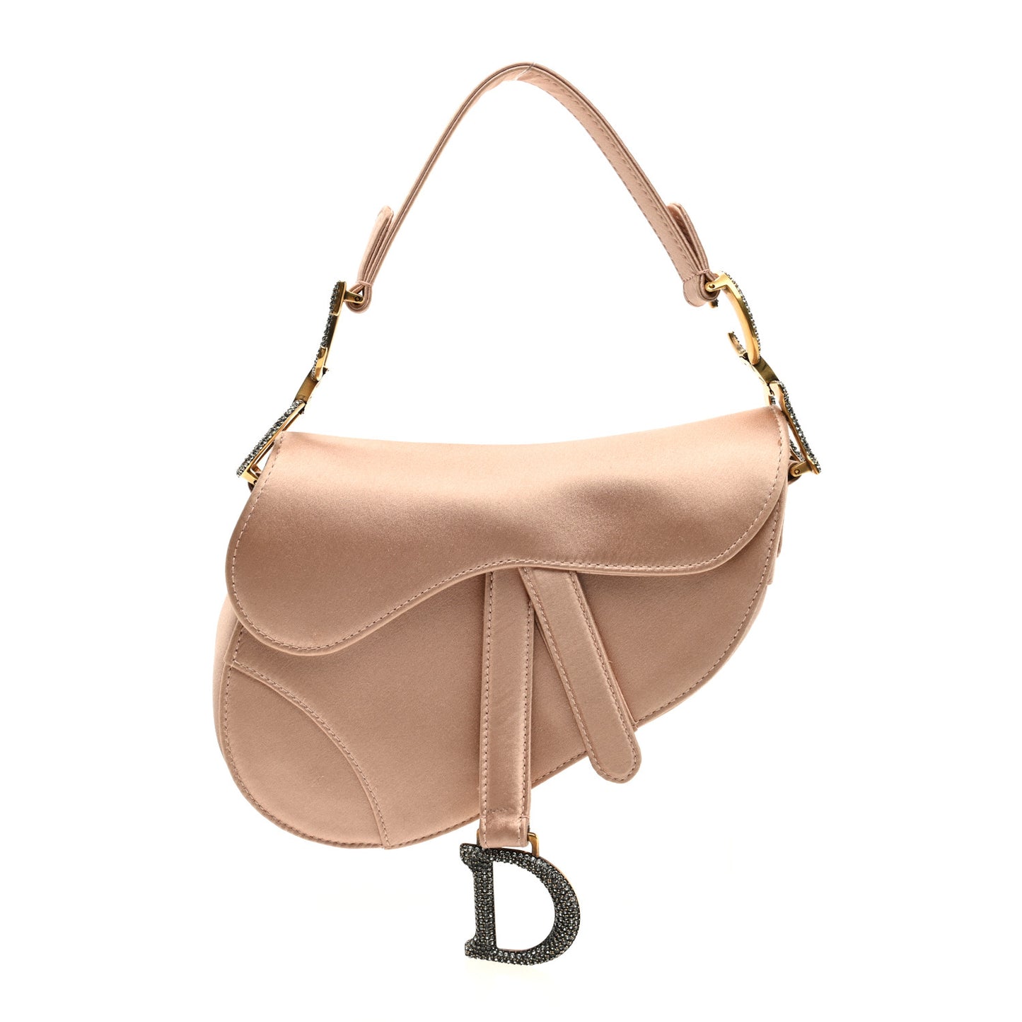 Satin Crystal Mini Saddle Bag Powder Beige