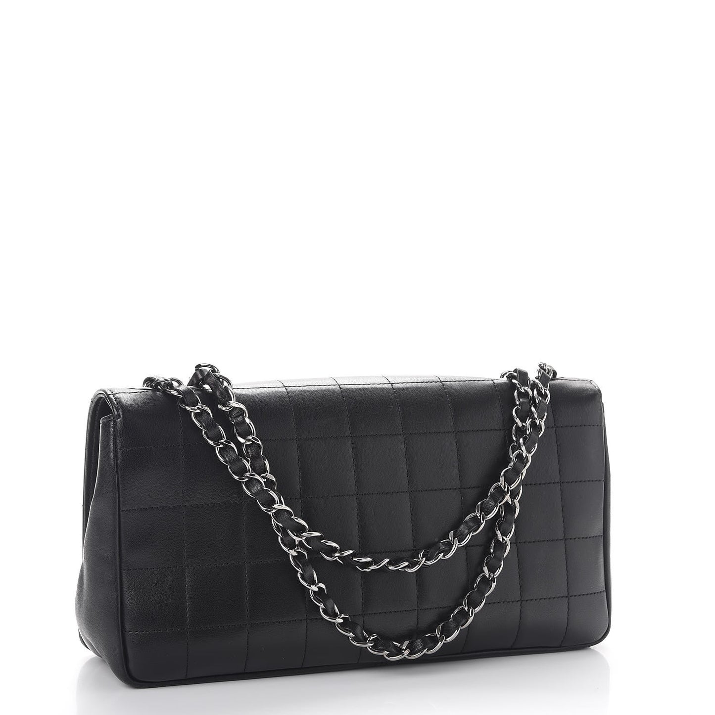 Lambskin Square Stitched Kiss Lock Flap Black