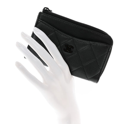 Chanel Pearly Lambskin Quilted Zip Card Holder So Black 2 of 7