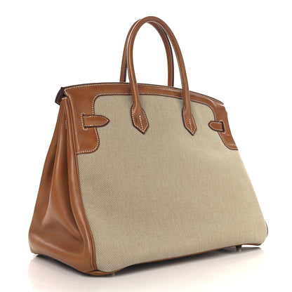 Hermes Toile Natural Barenia Flag Birkin 35 Fauve Paprika 3 of 18
