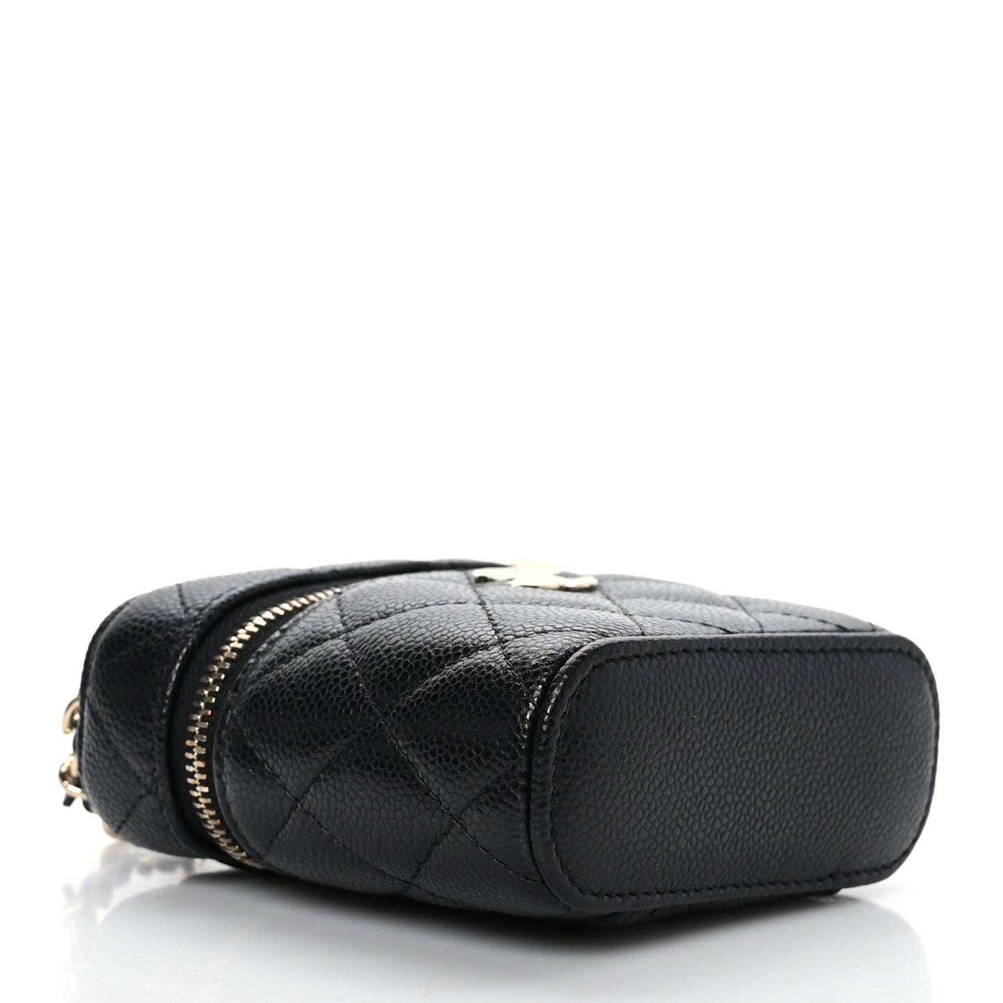 Caviar Quilted Small Handle With Care Vanity Case With Chain Black