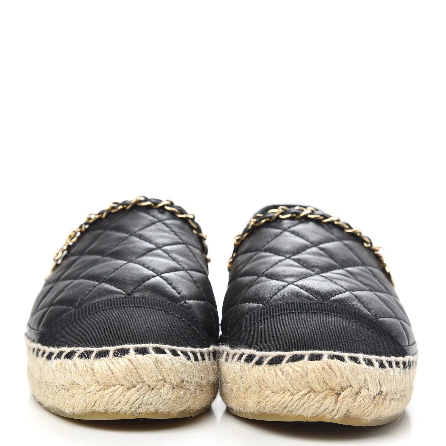 Chanel Lambskin Grosgrain Quilted CC Chain Espadrilles 38 Black 2 of 9