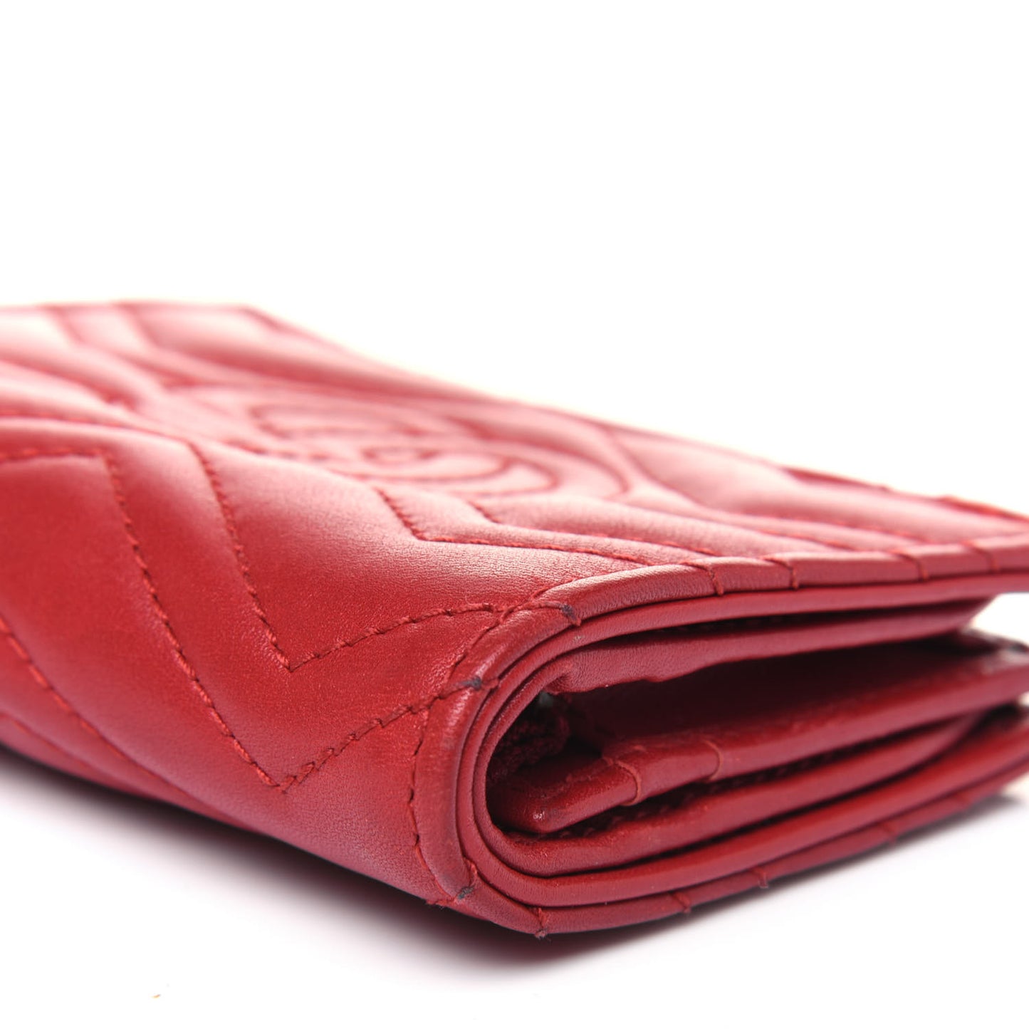 Calfskin Matelasse GG Marmont Card Case Wallet Hibiscus Red