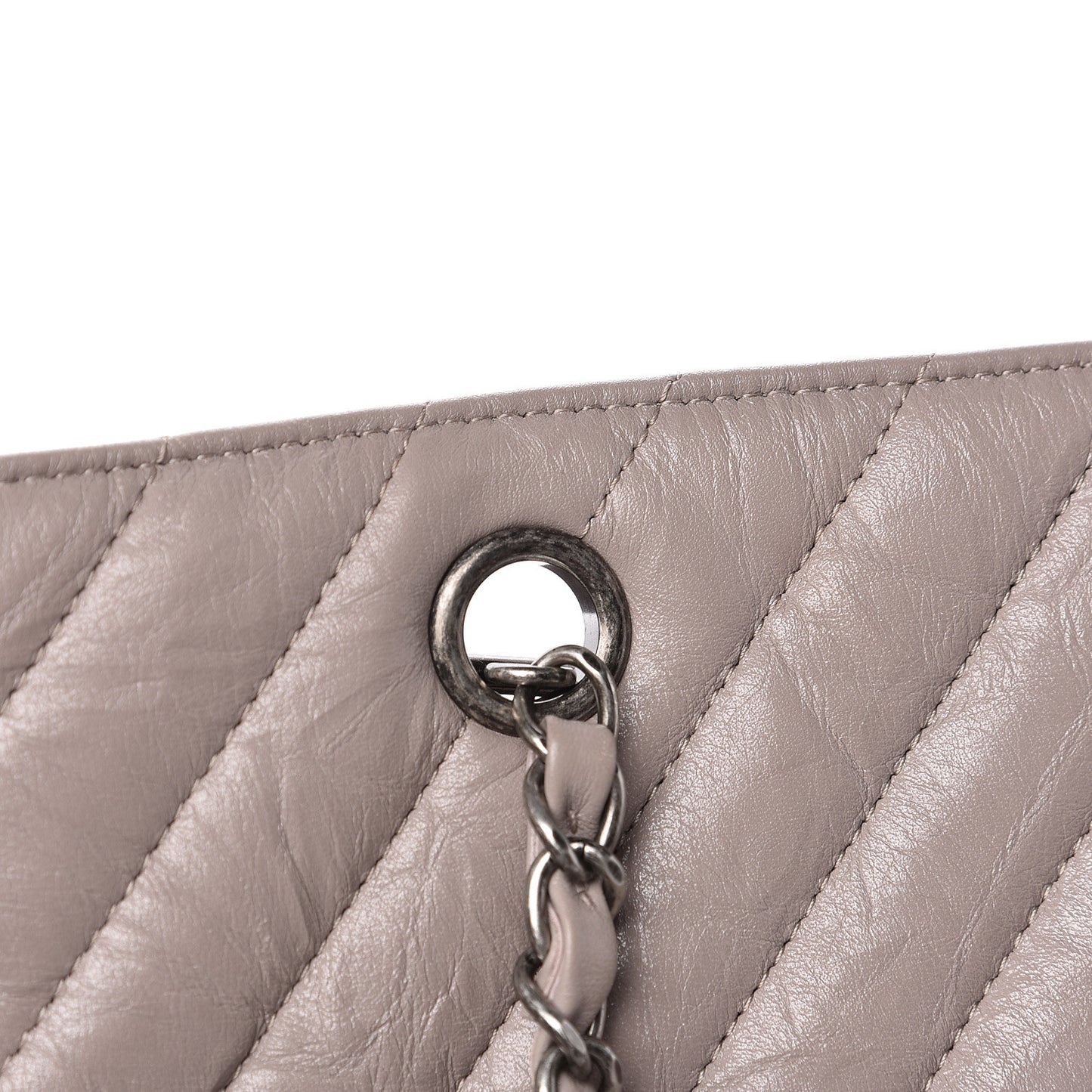 Aged Calfskin Chevron Quilted Timeless Tote Grey