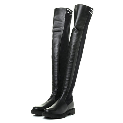 Fendi Nappa Stretch Fabric Logo Rockoko Thigh High Boots 36 Black White 3 of 7