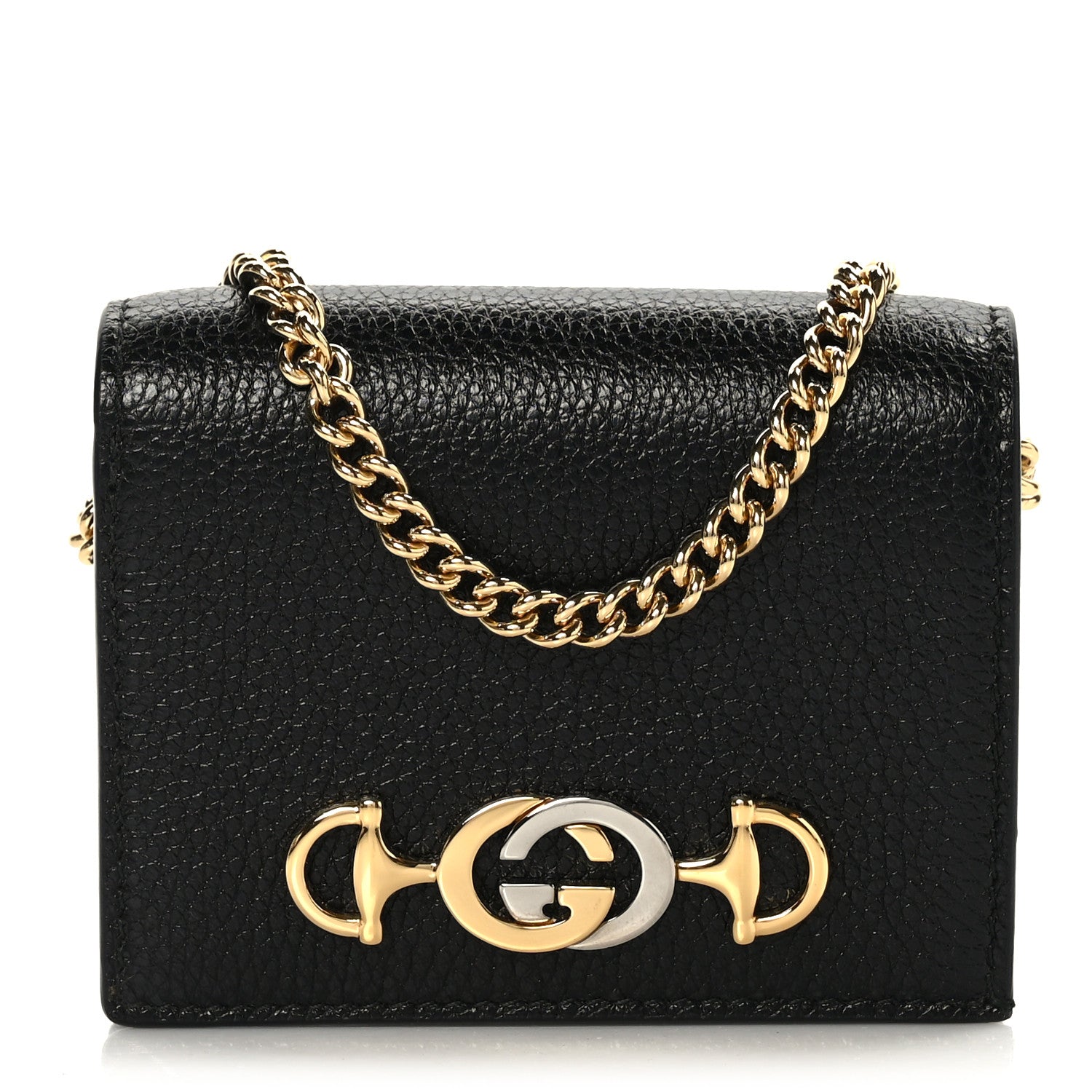 Gucci Grainy Calfskin Zumi Chain Card Case Wallet Black 1 of 8