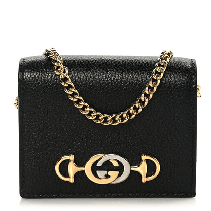 Gucci Grainy Calfskin Zumi Chain Card Case Wallet Black 1 of 8