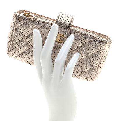 Chanel Perforated Lambskin Quilted Mini Phone Holder Clutch Gold 2 of 8