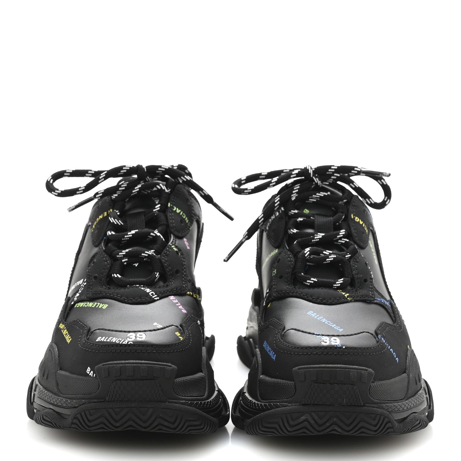 Balenciaga Technical Fabric Allover Logo Womens Triple S Sneakers 39 Black Multicolor 3 of 9