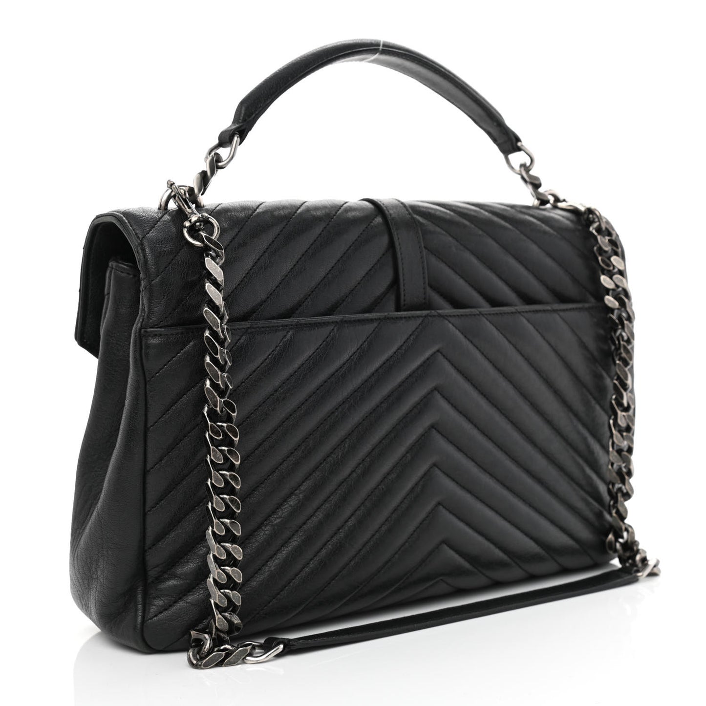 Sheepskin Matelasse Chevron Monogram Large College Satchel Black