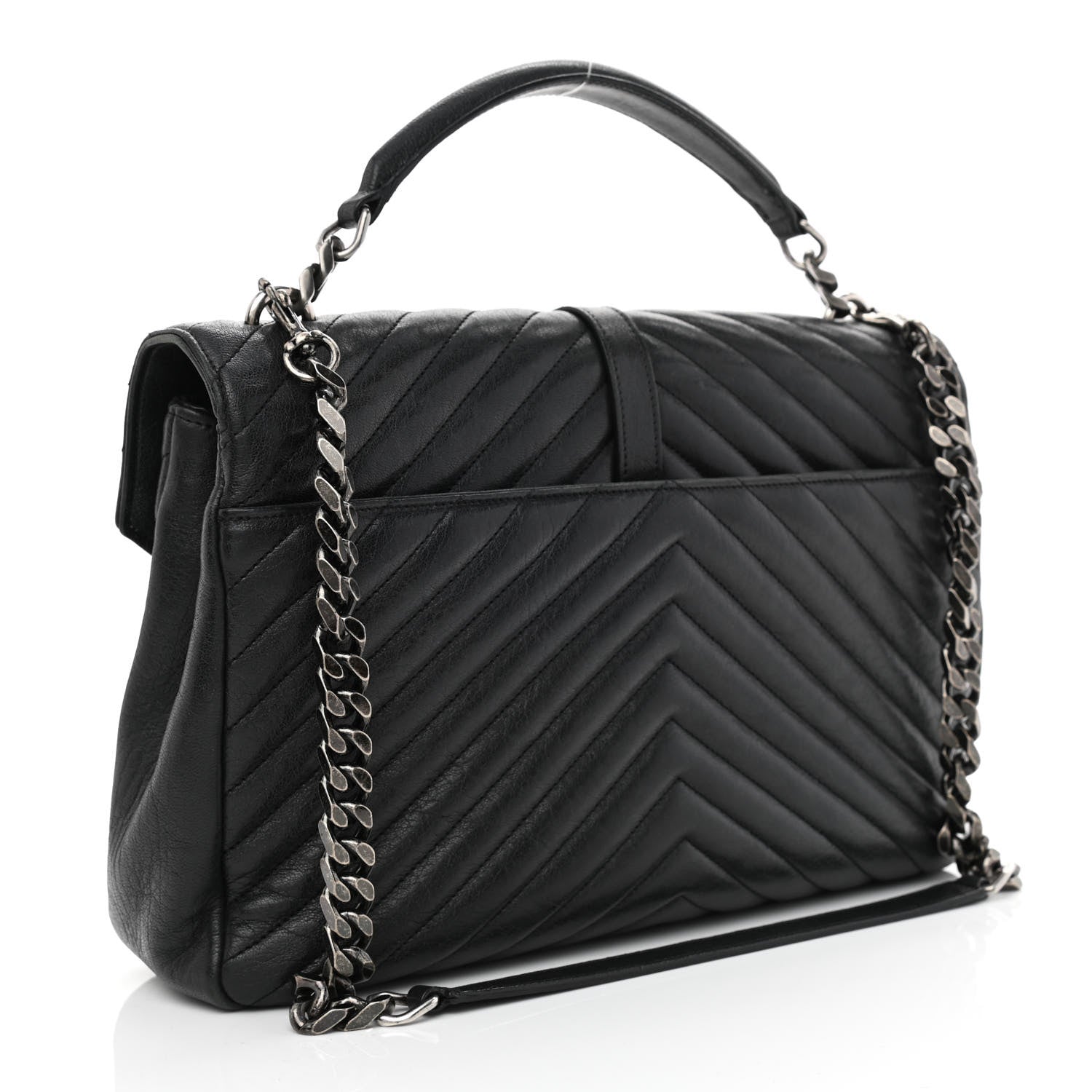 Saint Laurent Sheepskin Matelasse Chevron Monogram Large College Satchel Black 2 of 9