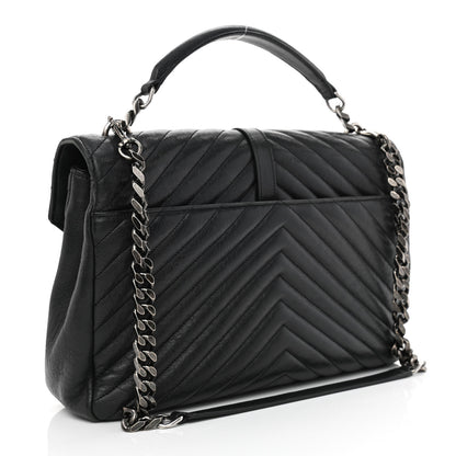 Saint Laurent Sheepskin Matelasse Chevron Monogram Large College Satchel Black 2 of 9
