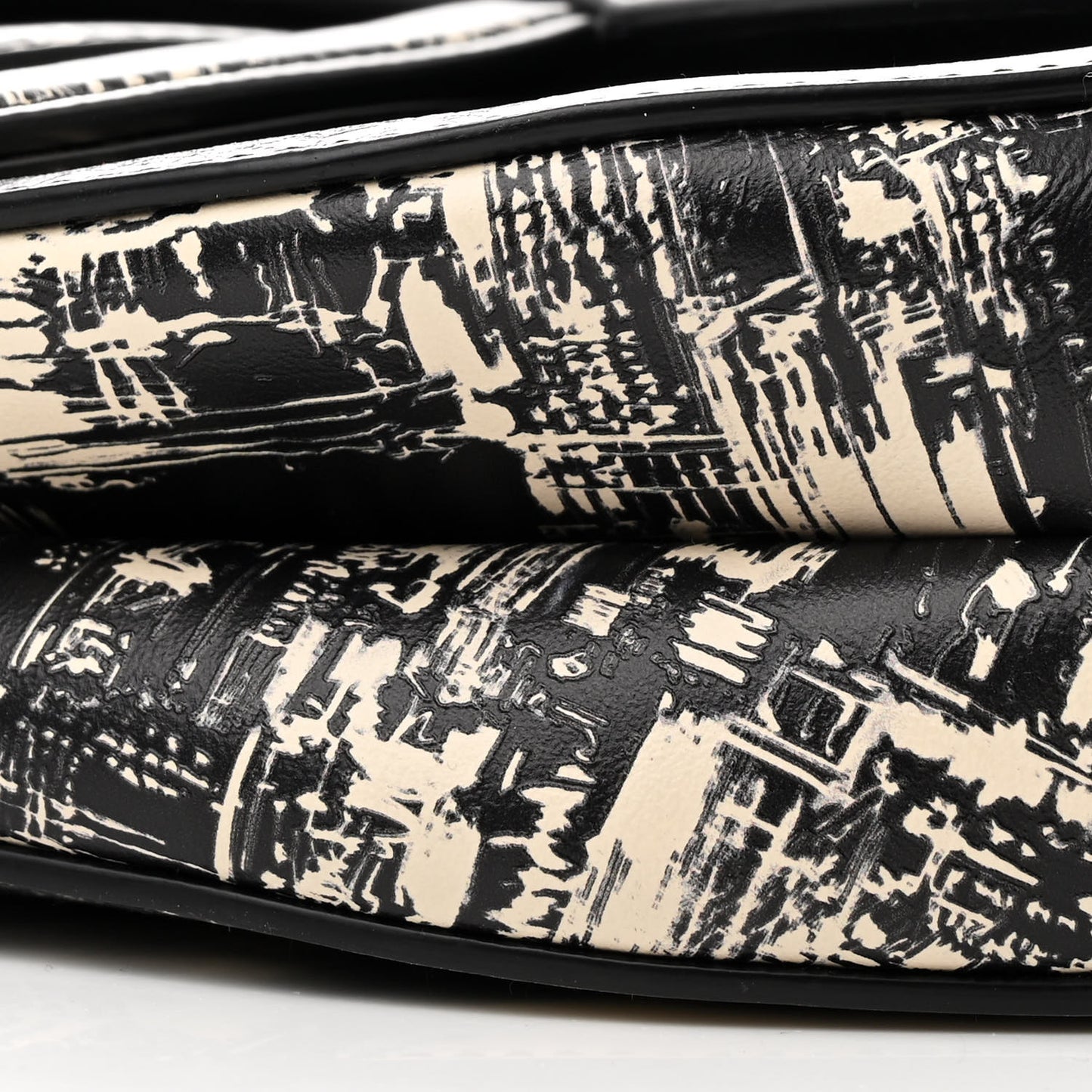 Calfskin New York Printed Saddle Bag With Strap Black White
