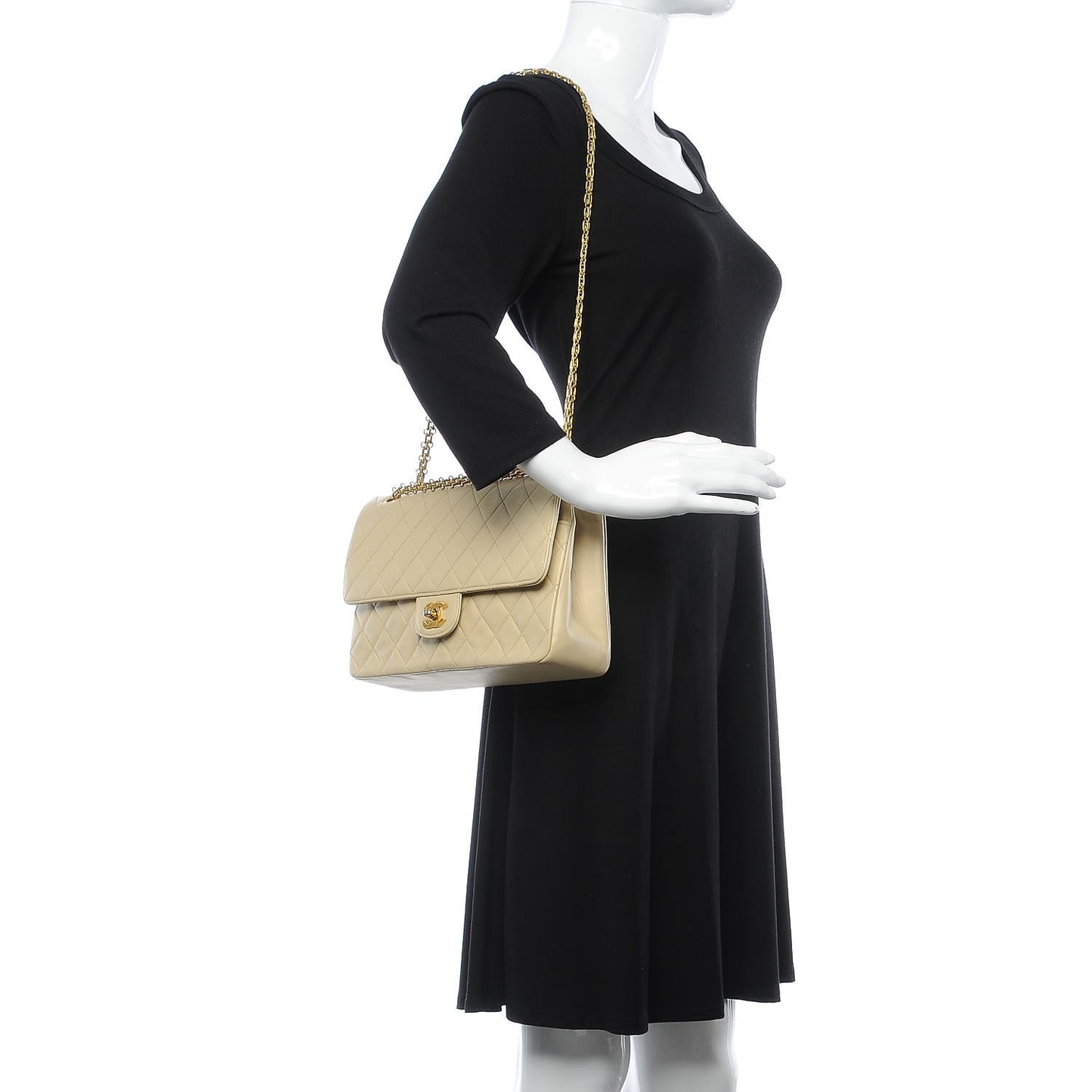 Lambskin Quilted Medium Bijoux Chain Double Flap Beige Clair