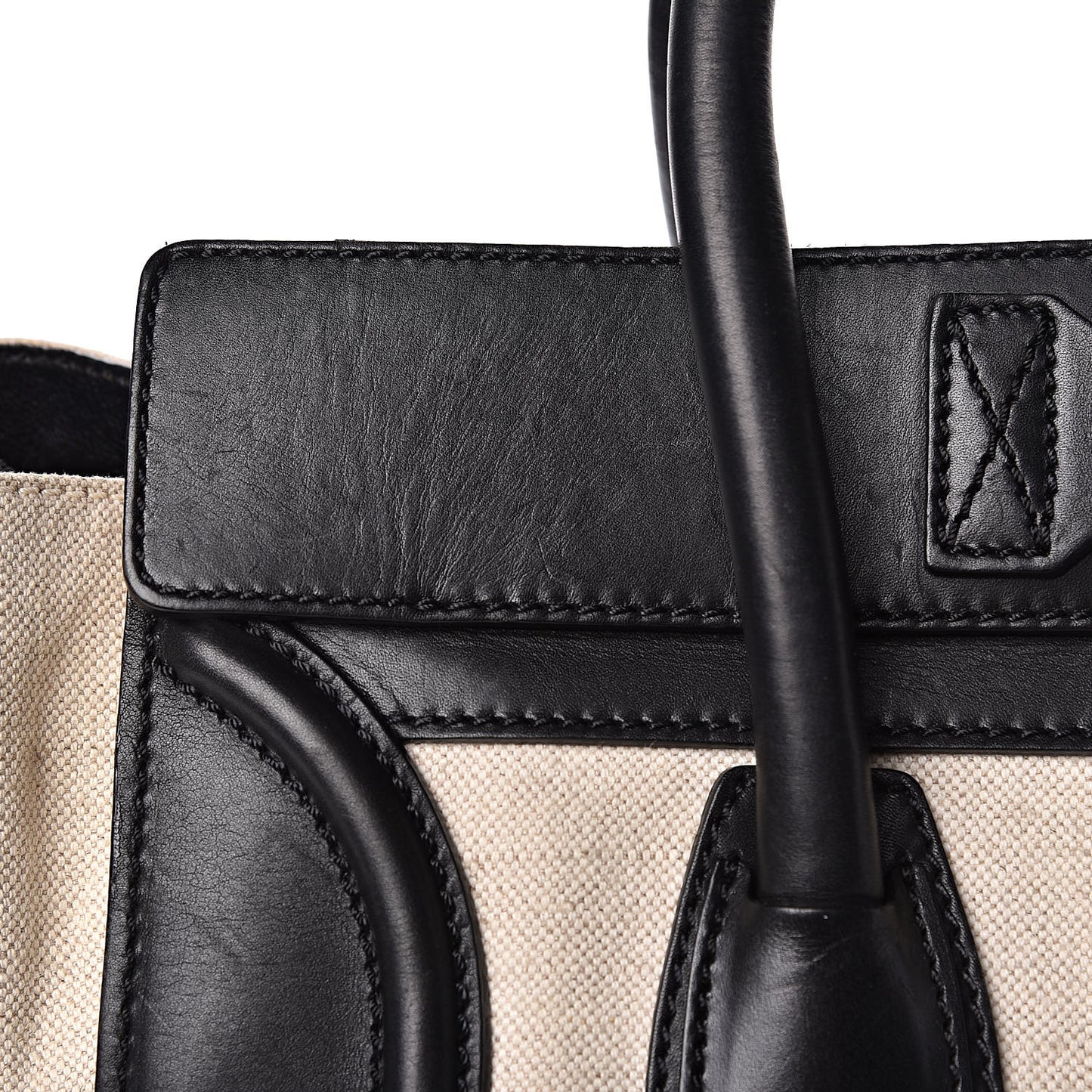 Smooth Calfskin Linen Mini Bi-Color Luggage Natural Black