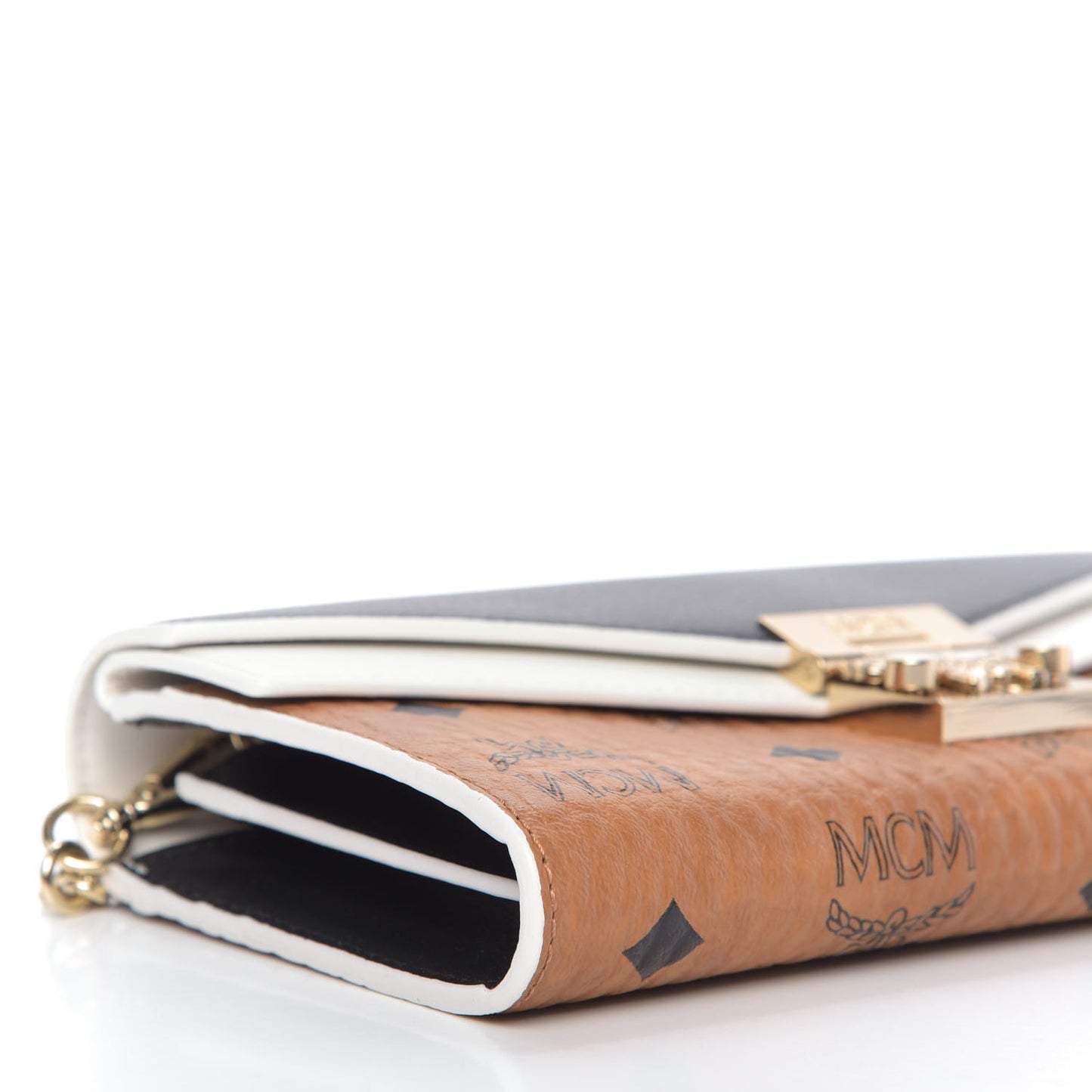 Calfskin Visetos Monogram Patricia Color Block Wallet On Chain Cognac Black White