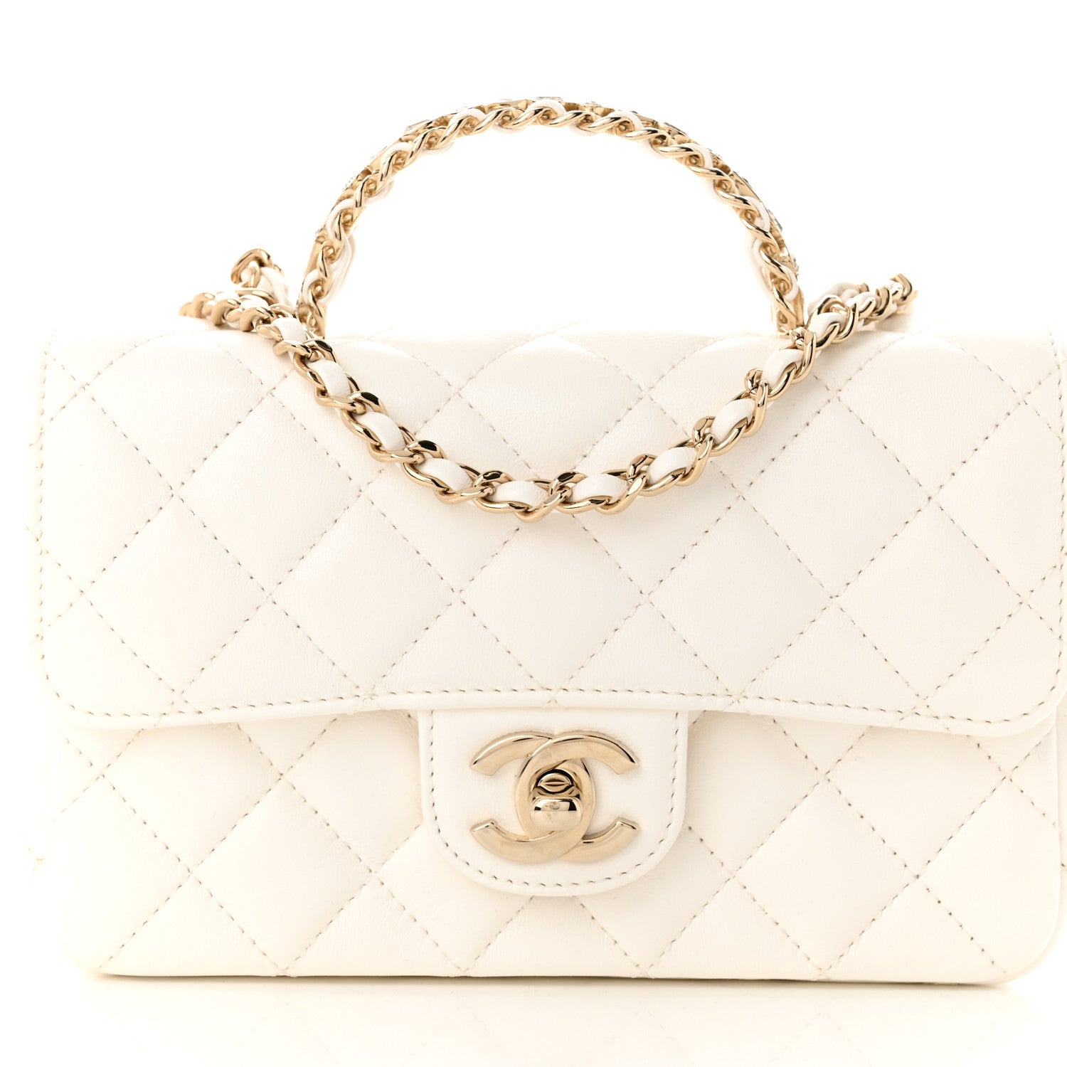 Chanel Lambskin Quilted Mini Crystal Top Handle Rectangular Flap White 8 of 10