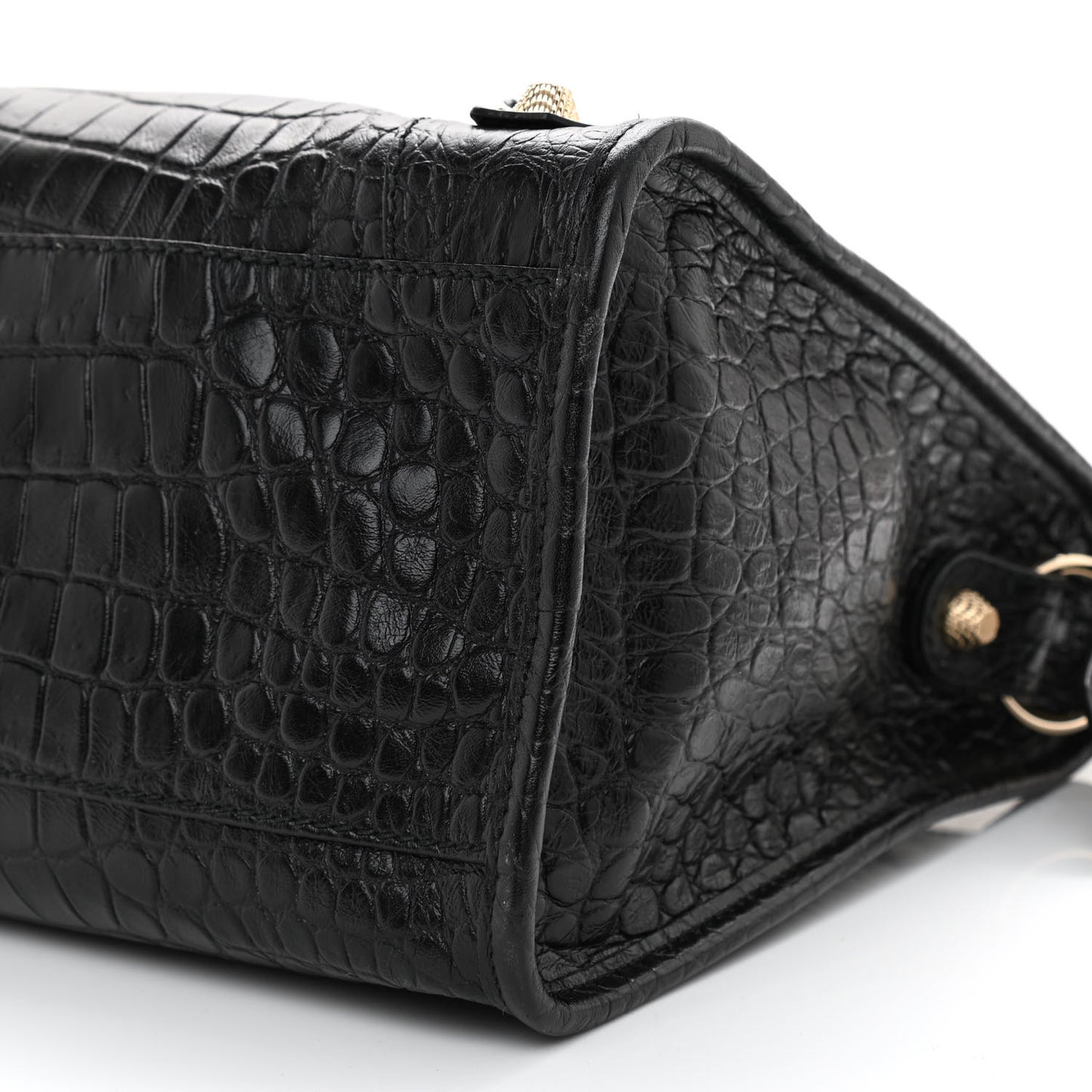 Calfskin Crocodile Embossed Giant 12 Gold Hardware City Black