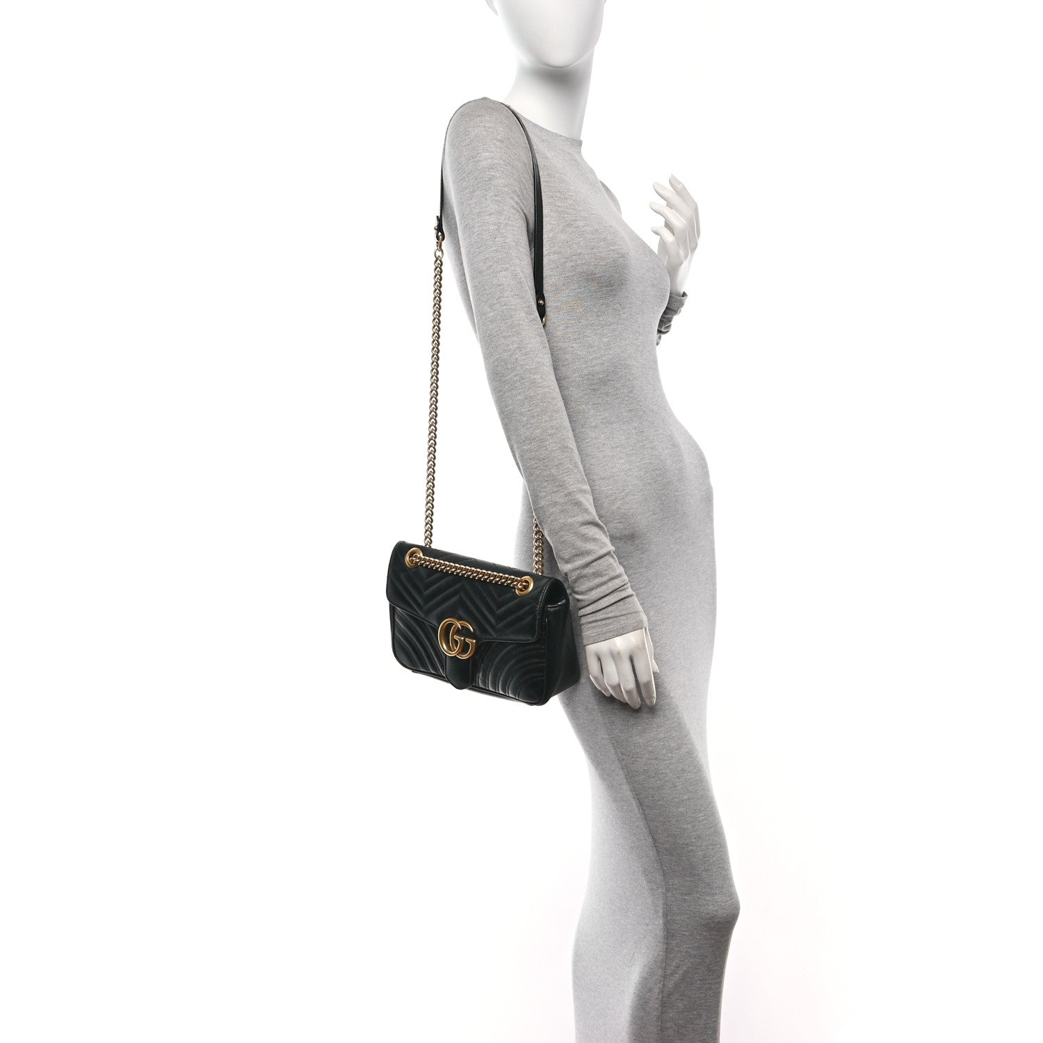 Gucci Calfskin Matelasse Small GG Marmont Shoulder Bag Black 2 of 10