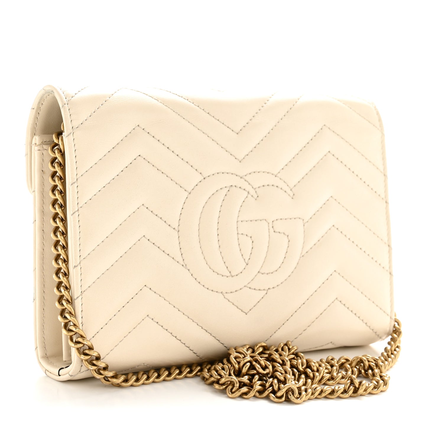 Calfskin Matelasse GG Marmont Chain Wallet Mystic White