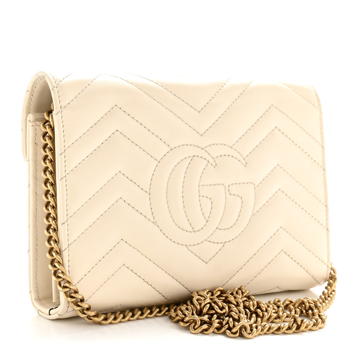 Gucci Calfskin Matelasse GG Marmont Chain Wallet Mystic White 3 of 16