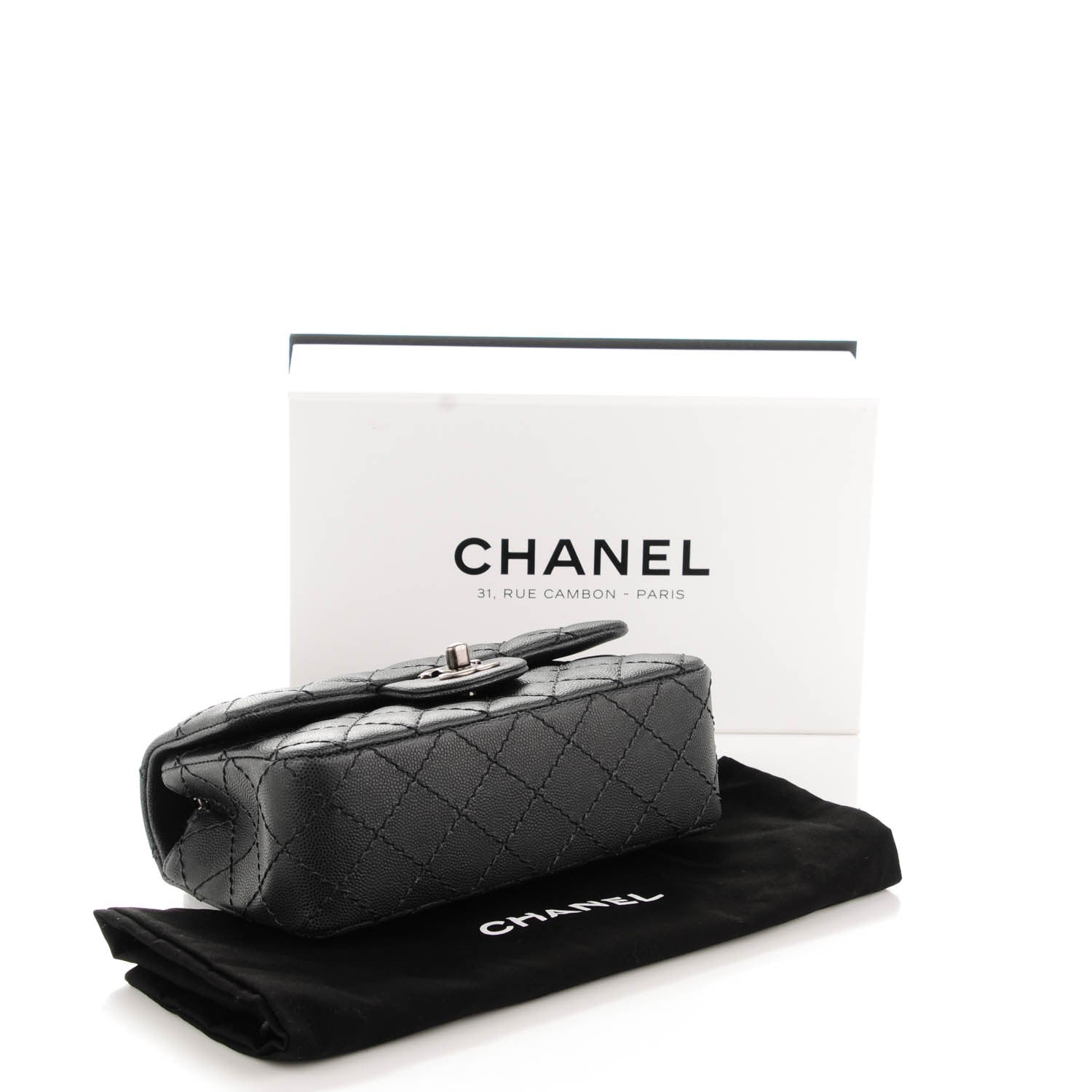 Chanel Washed Caviar Quilted Mini Rectangular Flap Charcoal 4 of 8