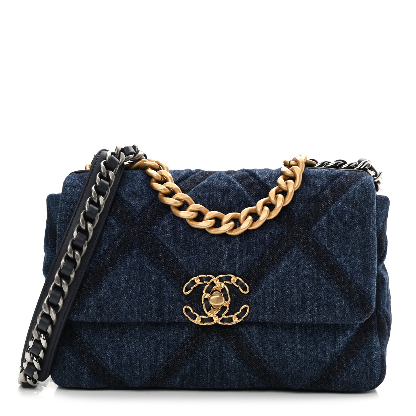 Denim Quilted Medium Chanel 19 Flap Blue