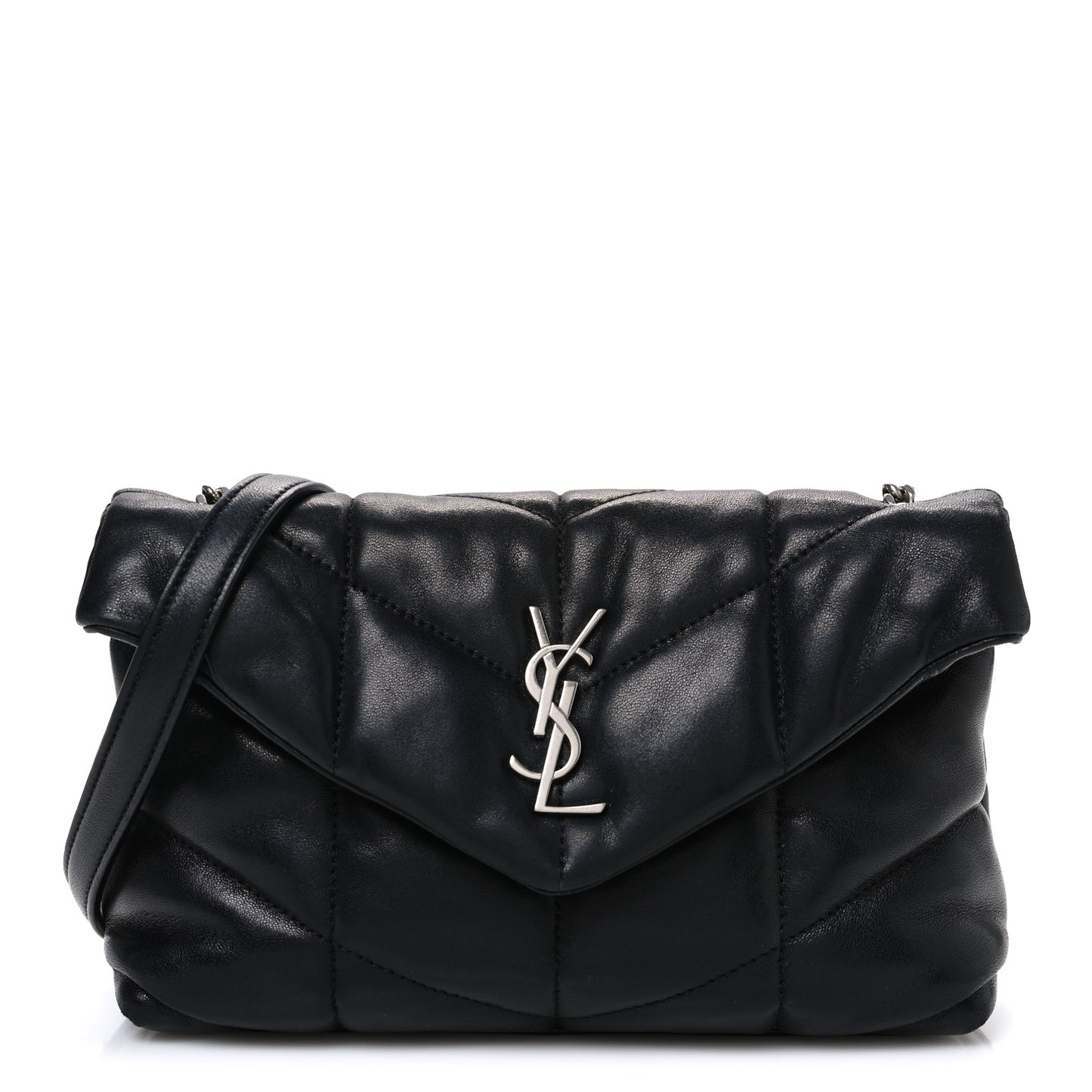 Lambskin Quilted Toy Loulou Puffer Monogram Chain Satchel Black