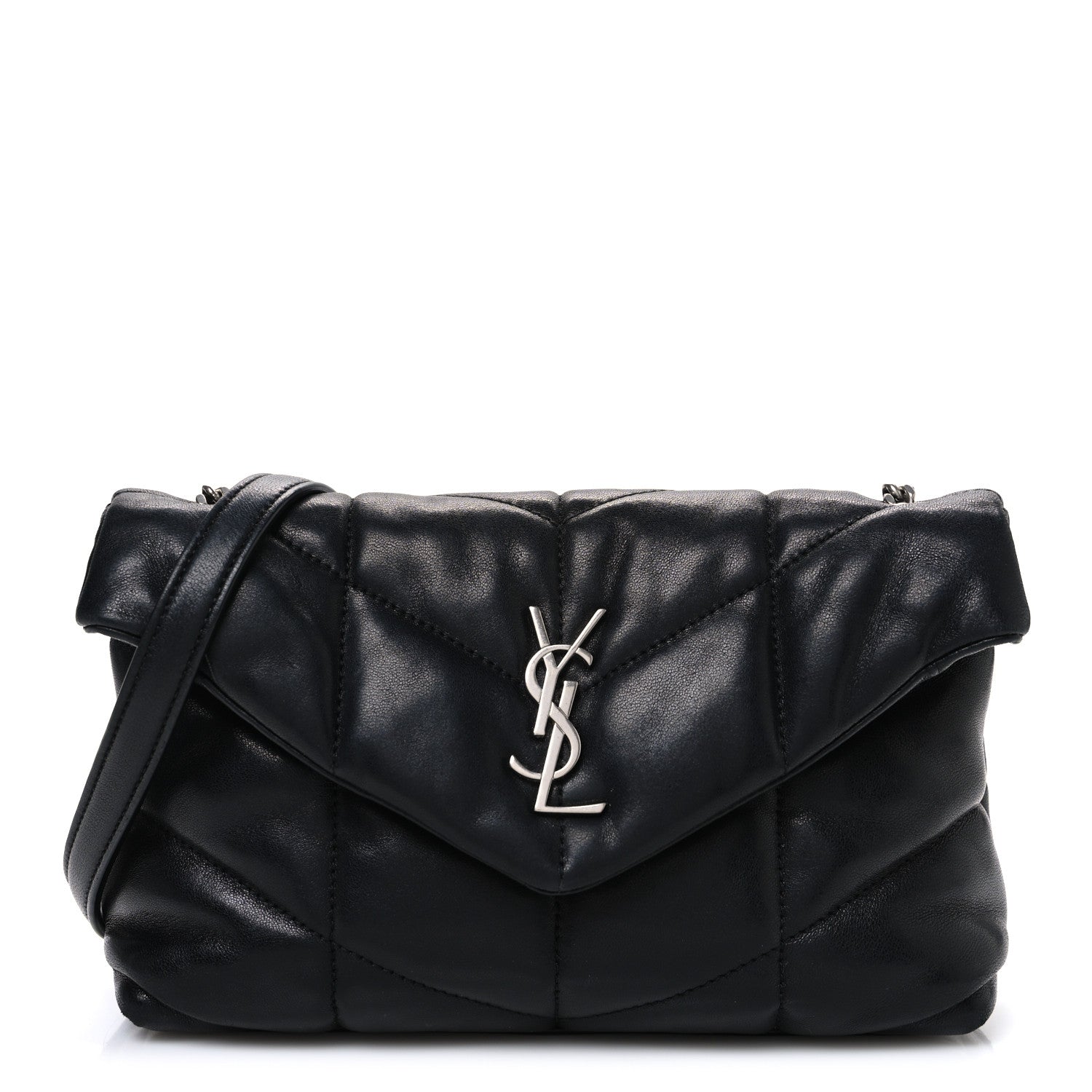 Saint Laurent Lambskin Quilted Toy Loulou Puffer Monogram Chain Satchel Black 1 of 12