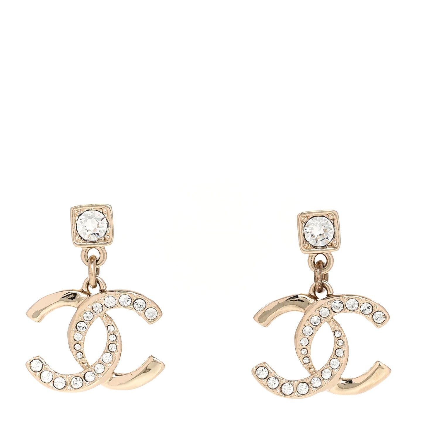 Crystal Irregular CC Square Drop Earrings Gold