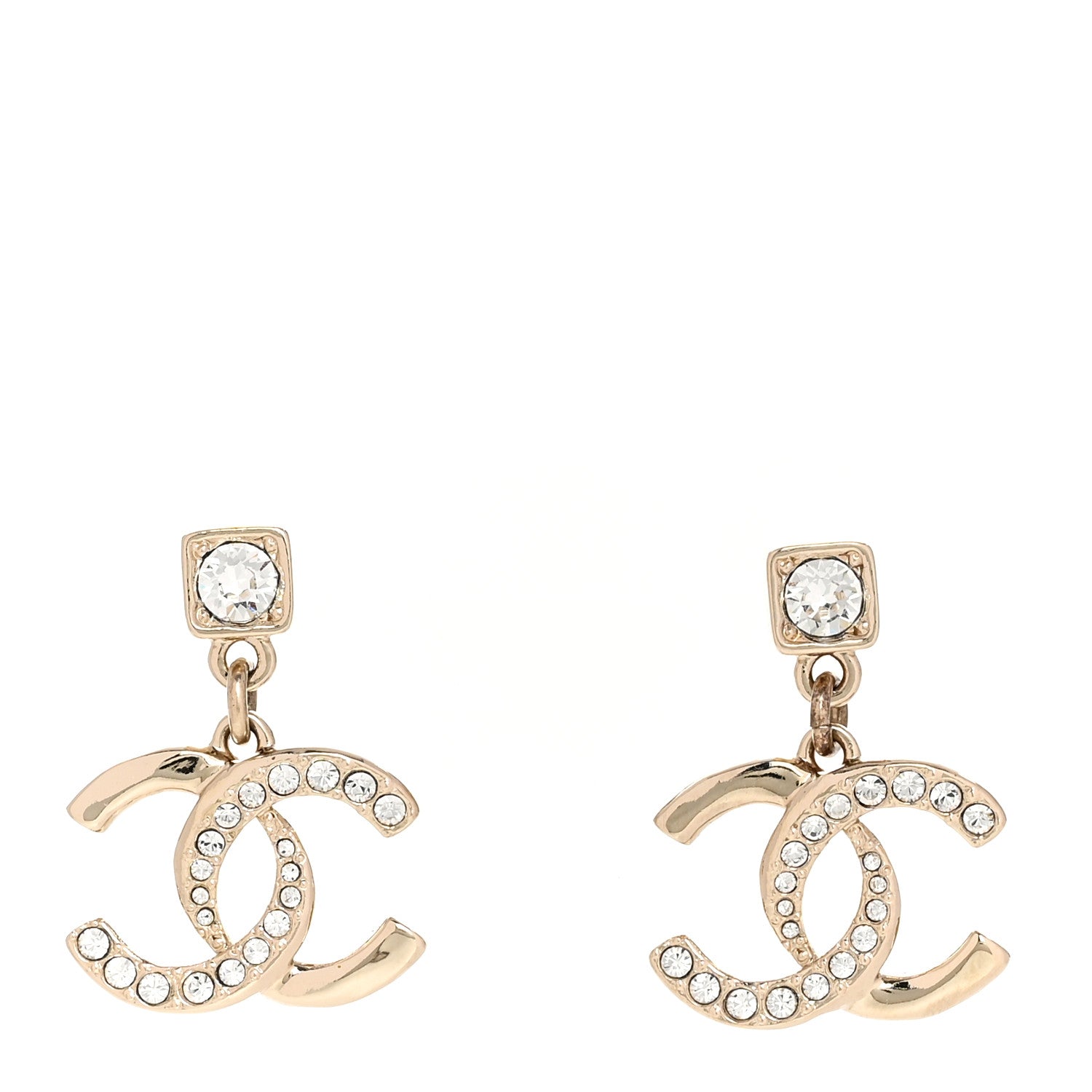 Chanel Crystal Irregular CC Square Drop Earrings Gold 1 of 5