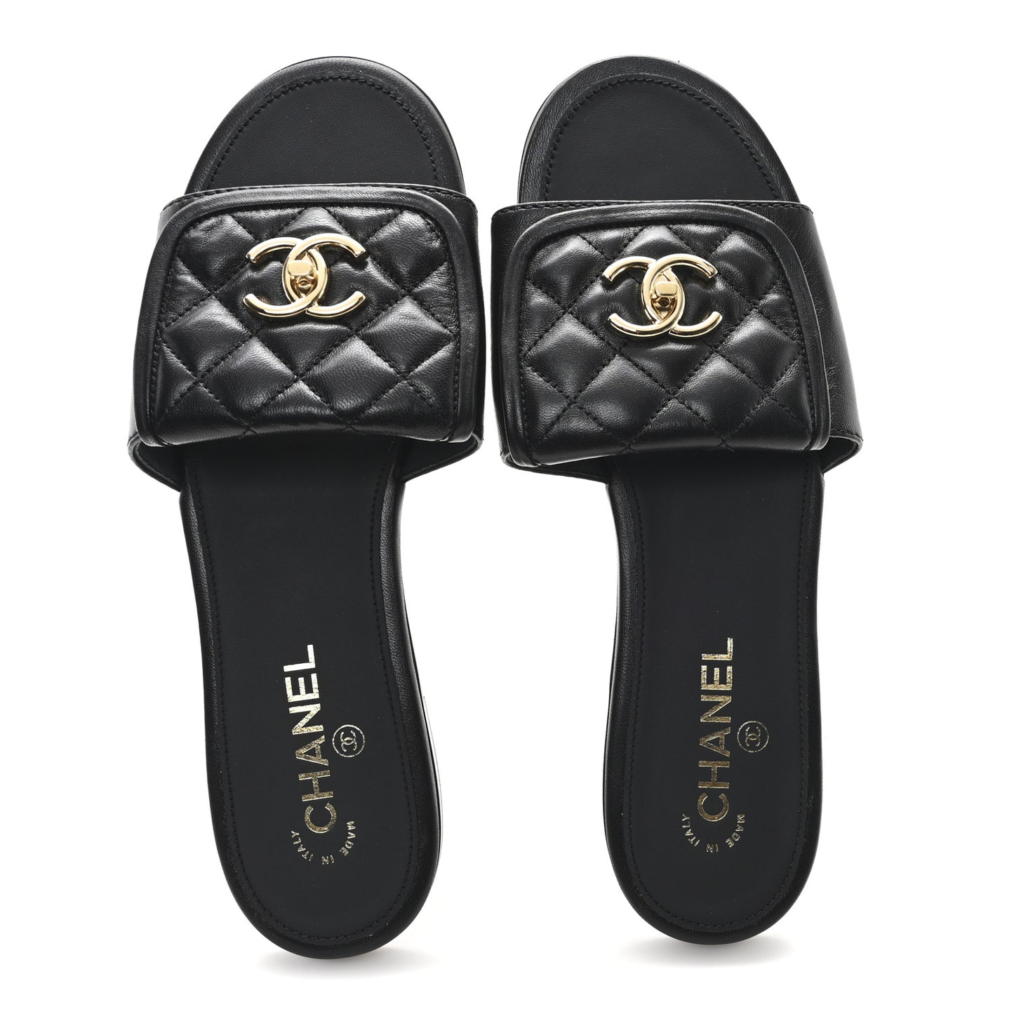 Lambskin Quilted CC Turnlock Sandals 41 Black