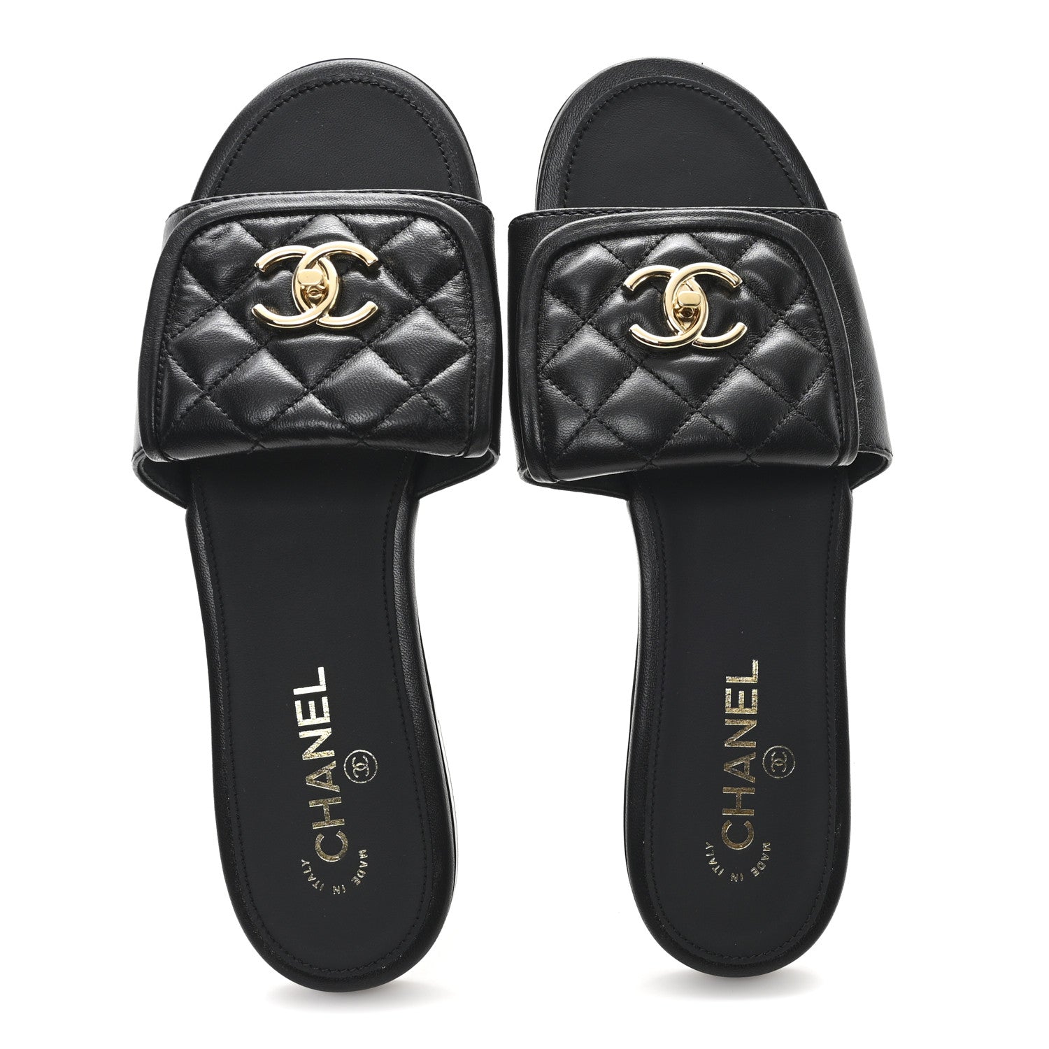 Chanel Lambskin Quilted CC Turnlock Sandals 41 Black 2 of 9