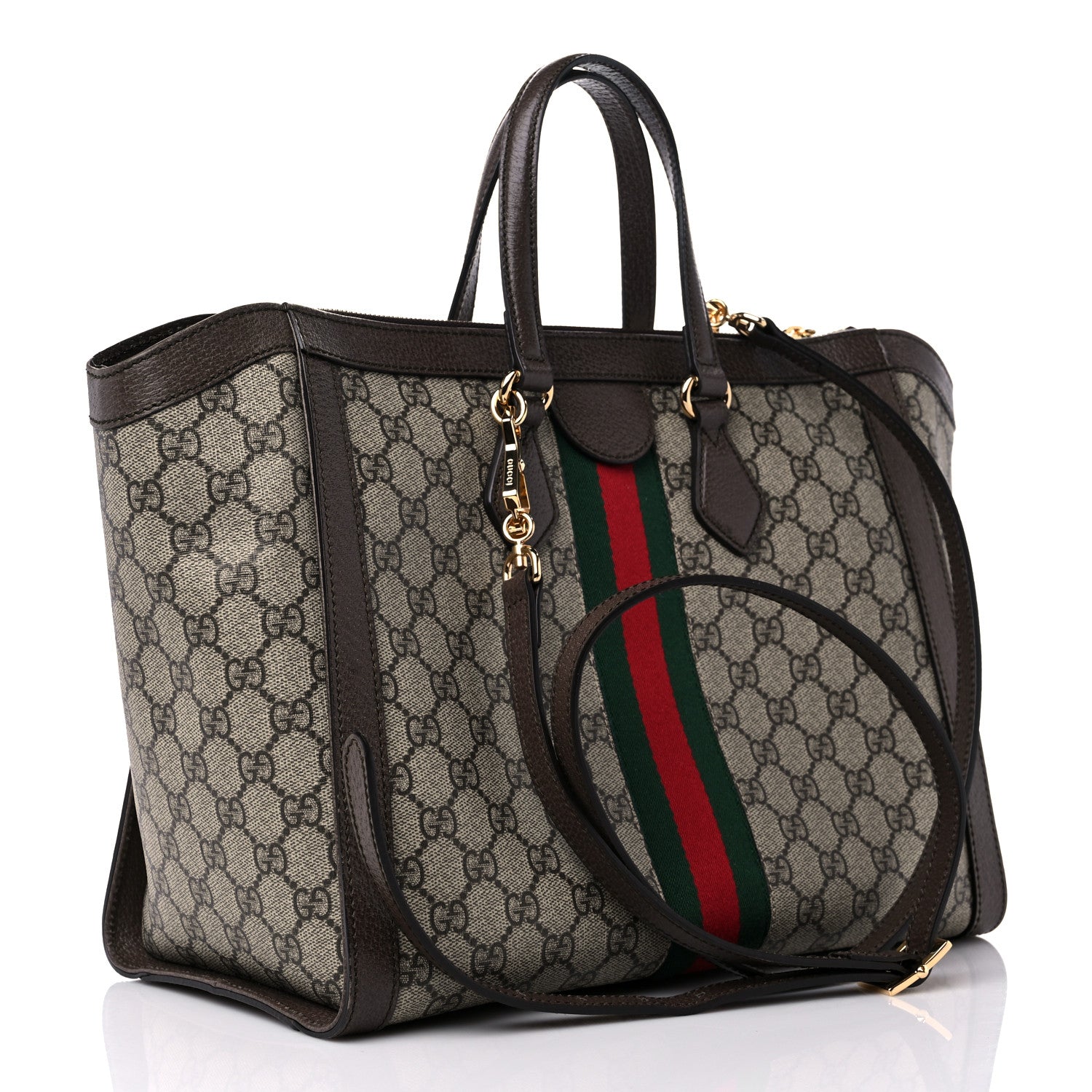Gucci GG Supreme Monogram Web Medium Ophidia Tote Bag Brown 3 of 10
