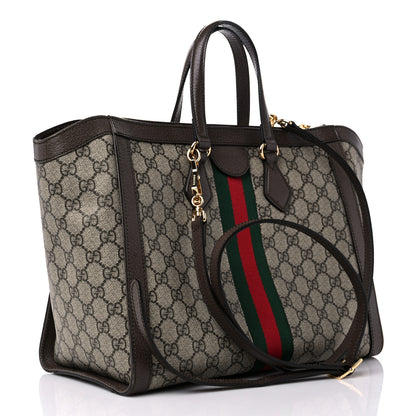 Gucci GG Supreme Monogram Web Medium Ophidia Tote Bag Brown 3 of 10