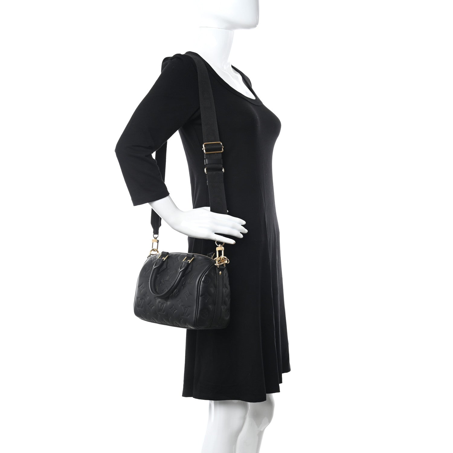 Louis Vuitton Lambskin Embossed Monogram Speedy 22 Bandouliere Black 2 of 9