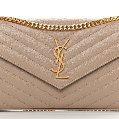 Saint Laurent Grain De Poudre Matelasse Chevron Monogram Chain Wallet Dark Beige 6 of 11