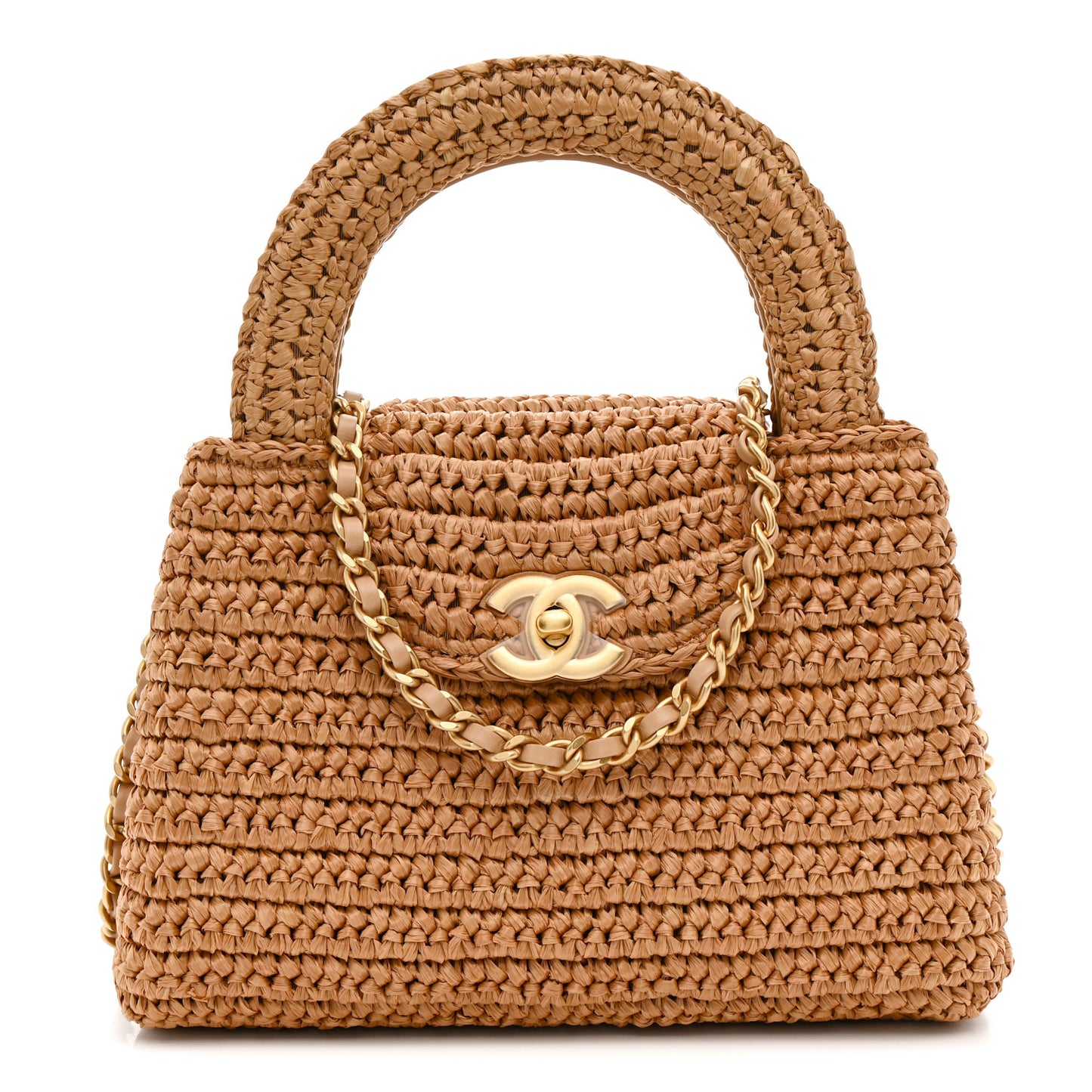 Braided Raffia Nano Kelly Flap Bag Dark Beige