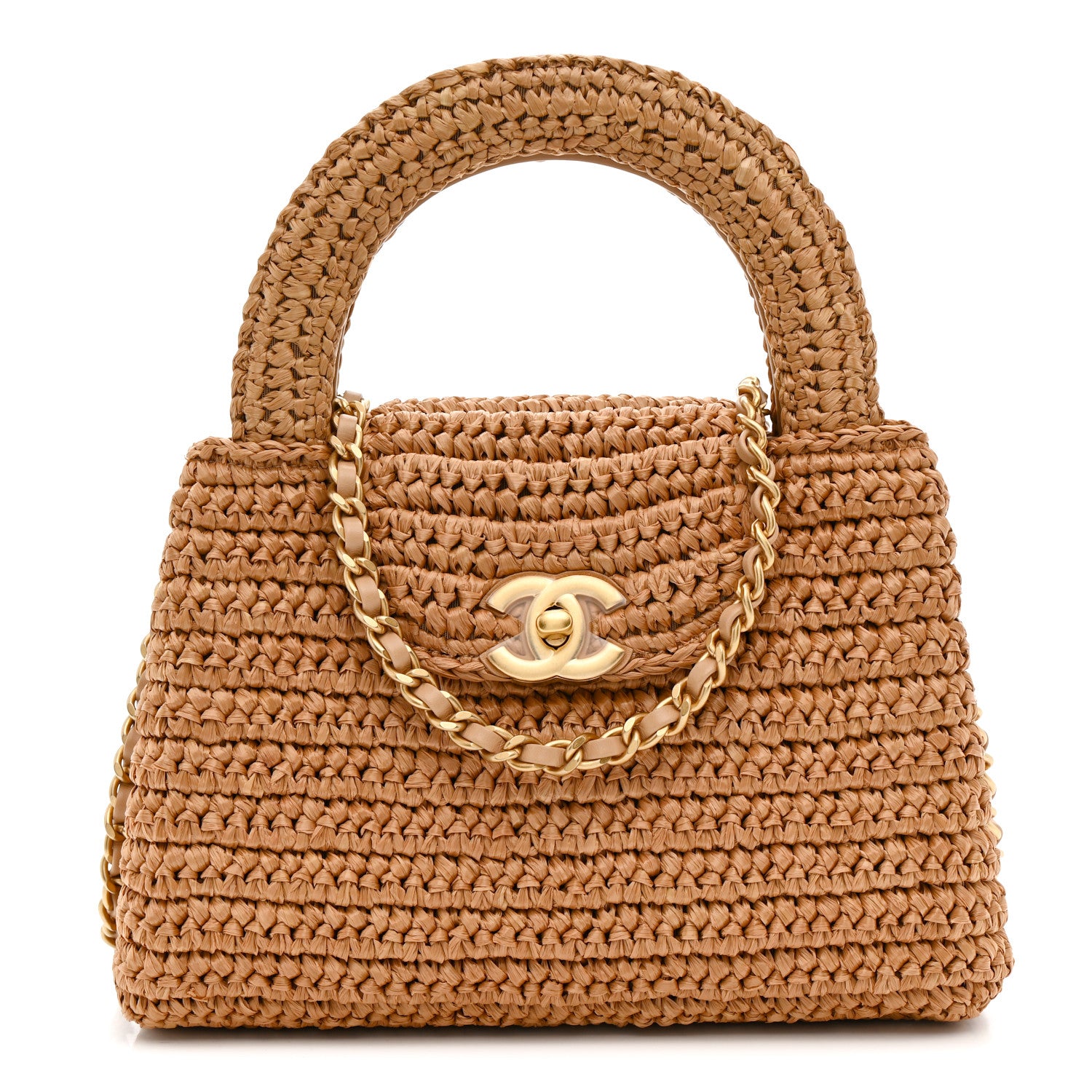 Chanel Braided Raffia Nano Kelly Flap Bag Dark Beige 1 of 11