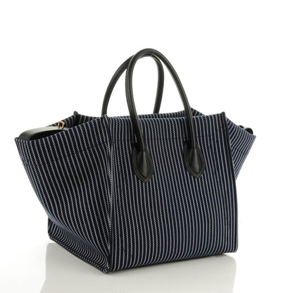 Celine Cotton Canvas Striped Medium Phantom Luggage Navy White 3 of 7