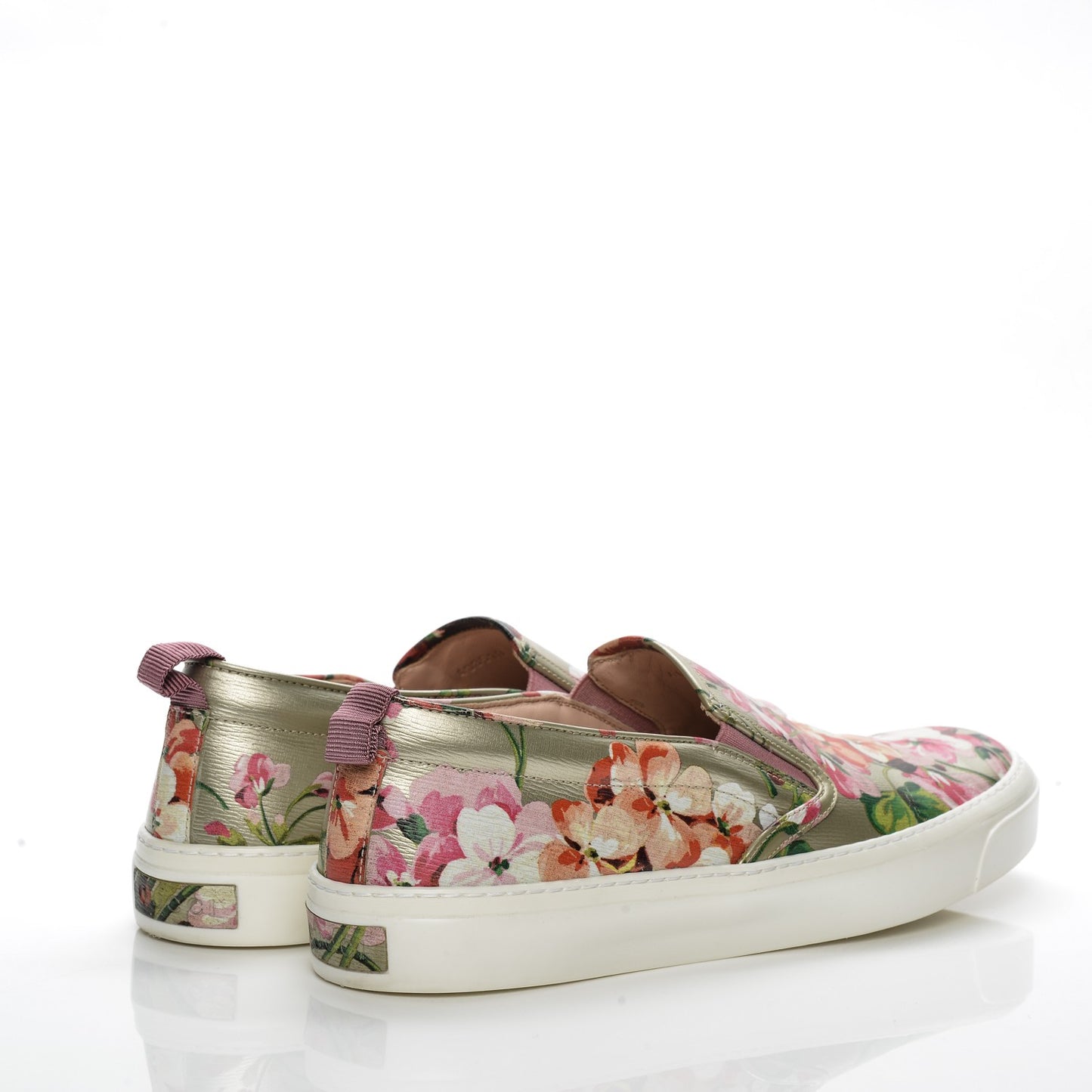 Calfskin Blooms Print Womens Slip On Sneakers 41 Gold Multicolor Dry Rose