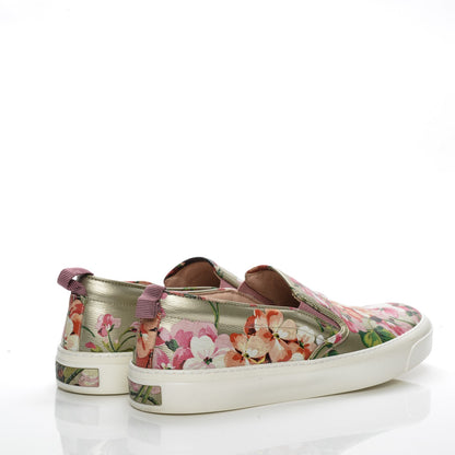 Gucci Calfskin Blooms Print Womens Slip On Sneakers 41 Gold Multicolor Dry Rose 4 of 10