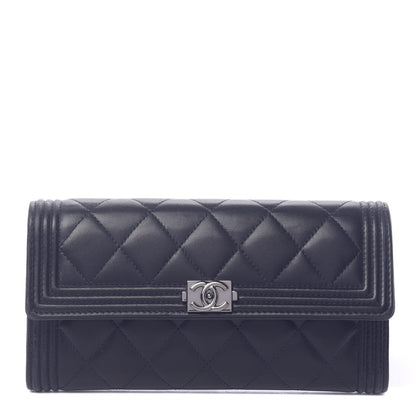 Chanel Lambskin Quilted Boy Flap Wallet Blue 1 of 9