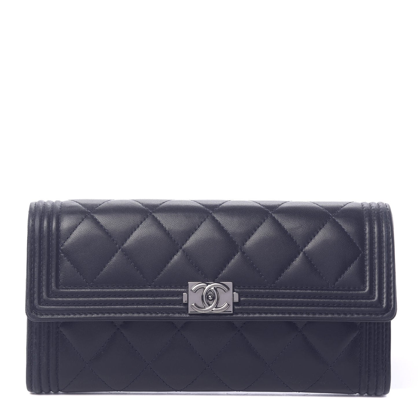 Lambskin Quilted Boy Flap Wallet Blue