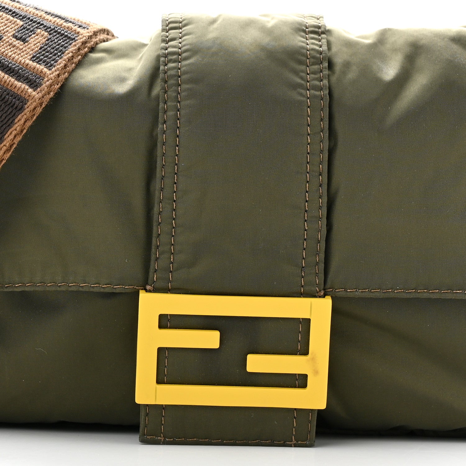 Fendi Nylon Dolmias Vitello Grace FF Puffer Belt Baguette Bag Military Brown Tortora 8 of 13